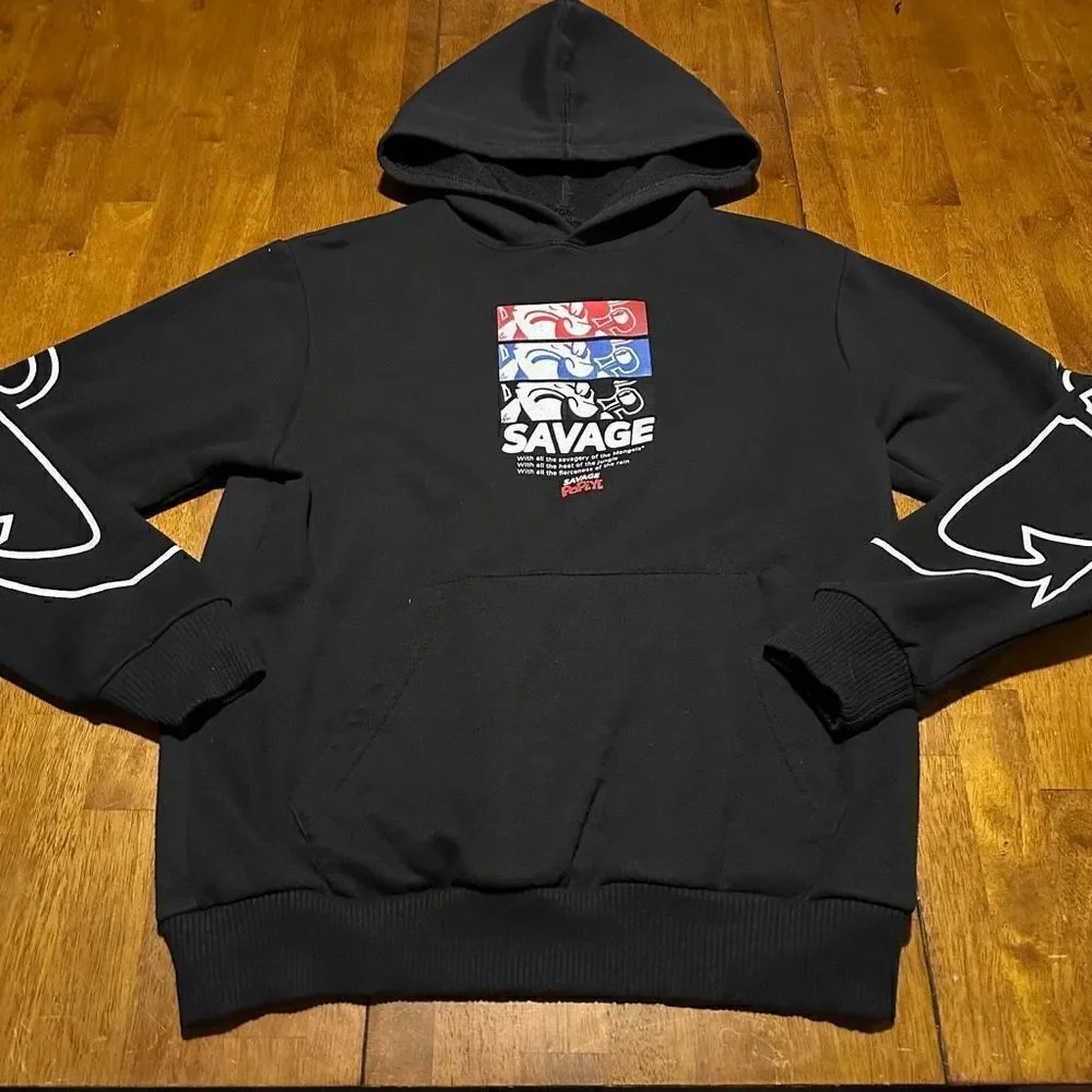 Savage Popeye Hoodie Black Hooded Sweater Sweatshirt Pullover Boys Youth Sz L